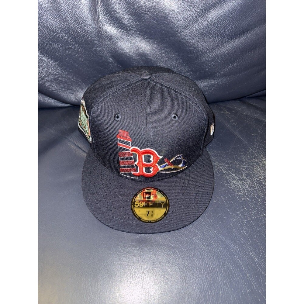 New Era Boston Red Sox State Stitch 59FIFTY Fitted Hat Size 7 3/8 Navy New